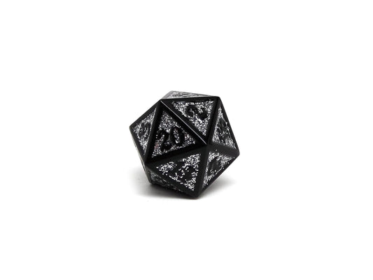Heroic Dice of Metallic Luster - Single D20 Dice - Silver with Black Font - 
