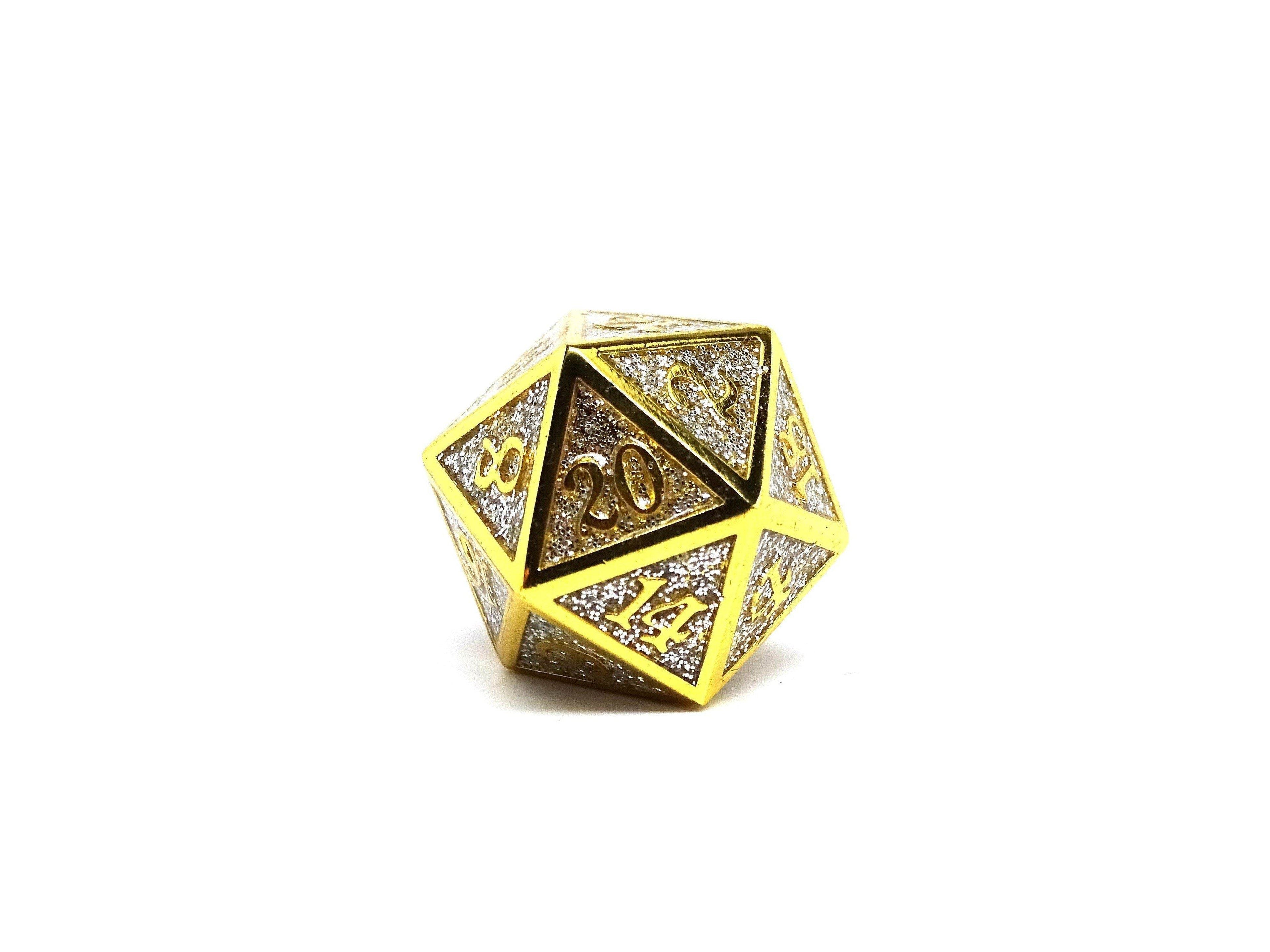 Heroic Dice of Metallic Luster - Single D20 Dice - Silver with Gold Font - Role-Players