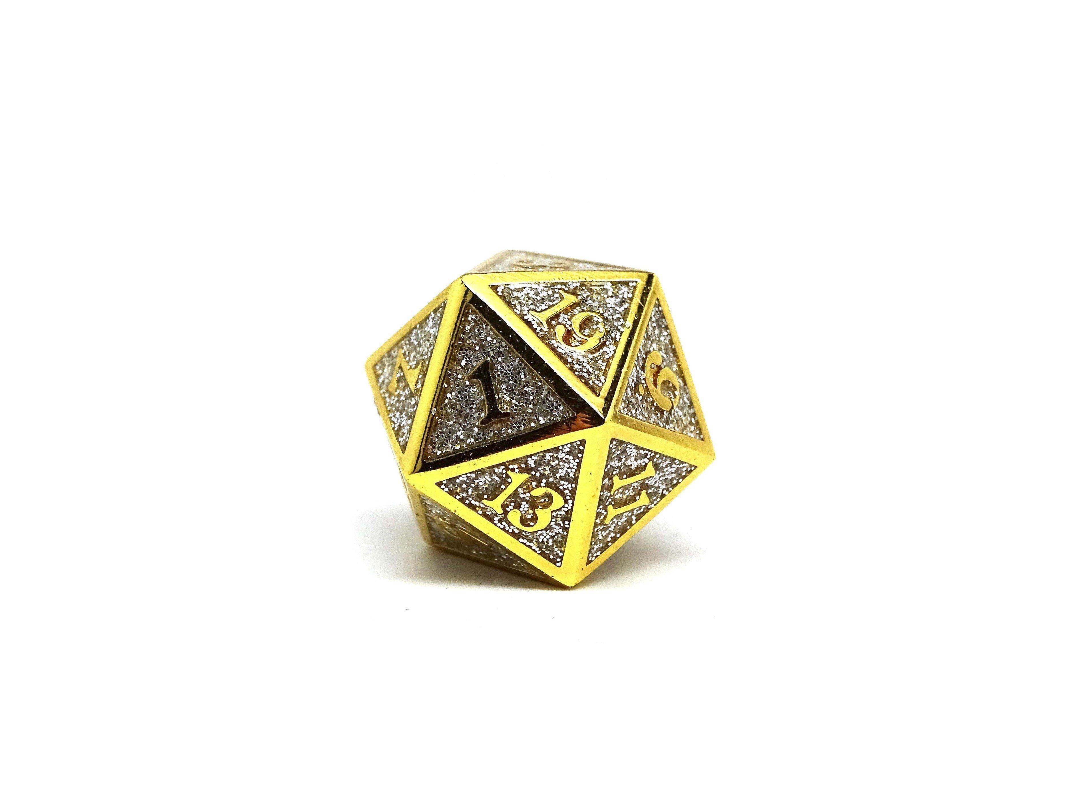 Heroic Dice of Metallic Luster - Single D20 Dice - Silver with Gold Font - Role-Players