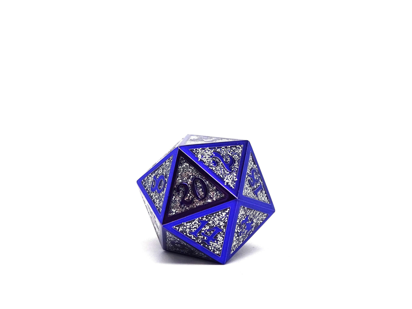 Heroic Dice of Metallic Luster - Single D20 Dice - Silver with Purple Font