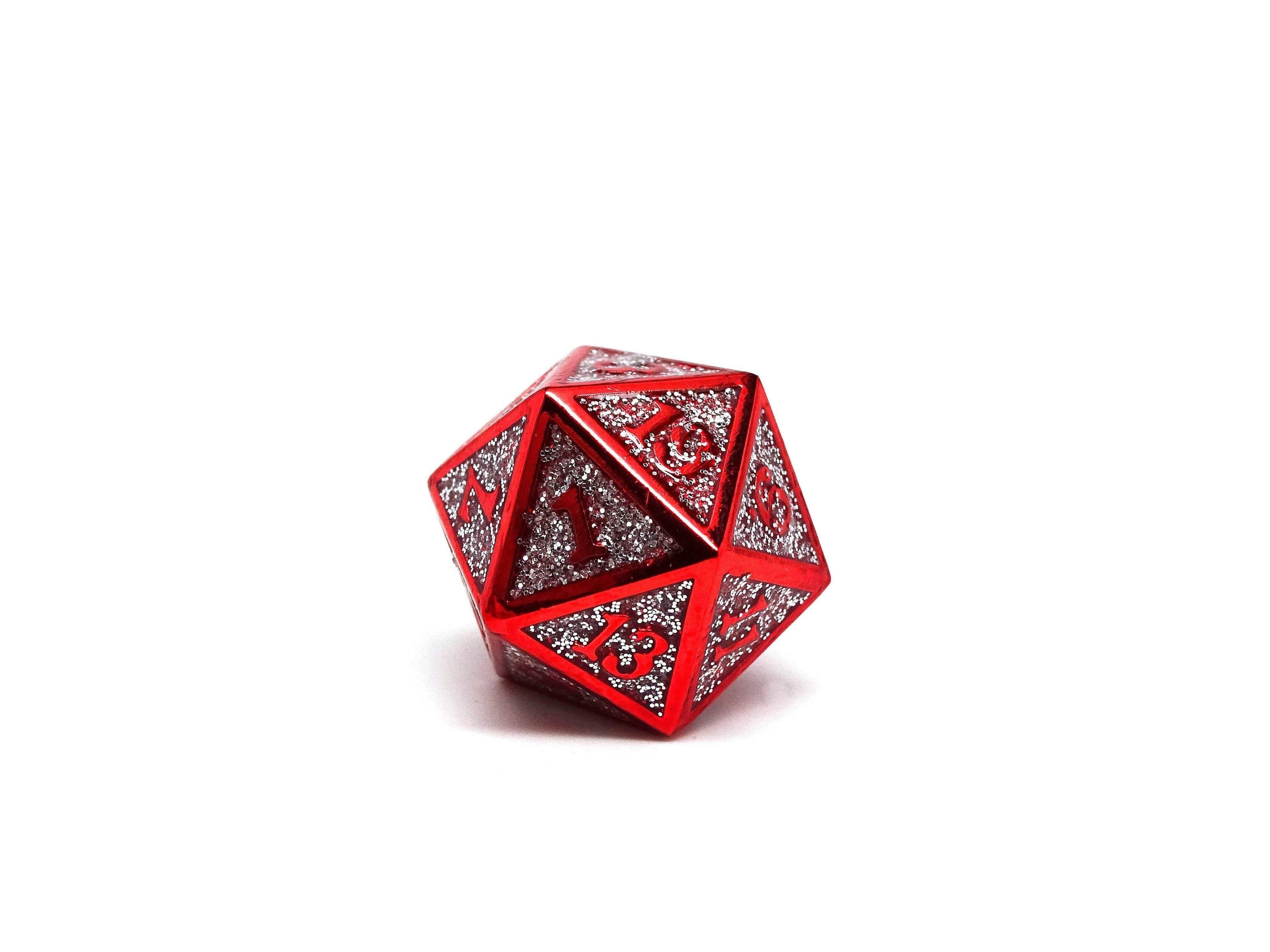 Heroic Dice of Metallic Luster - Single D20 Dice - Silver with Red Font - Role-Players
