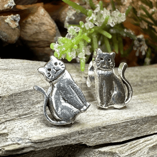 Curious Cat Stud Earrings - 