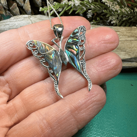 Whitney Butterfly Necklace - blue abalone shell