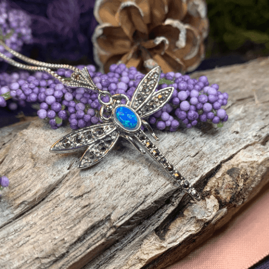 Opal Dragonfly Necklace - Blue Opal