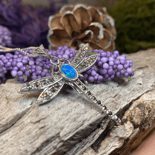 Opal Dragonfly Necklace - Blue Opal