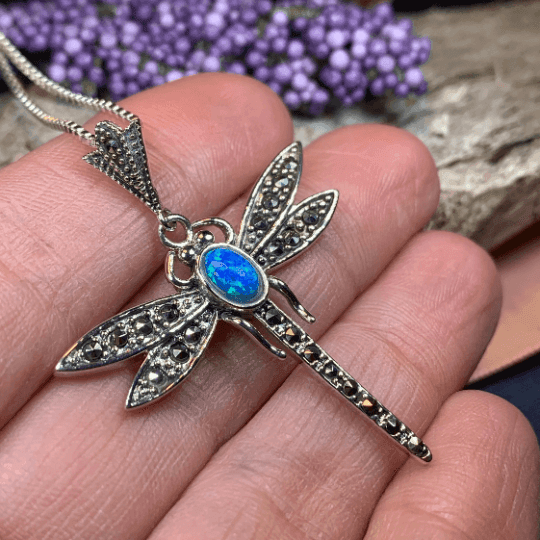 Opal Dragonfly Necklace - Blue Opal