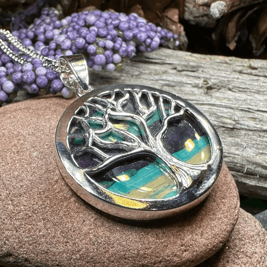 Heathergems Tree of Life Necklace - Purple Gold Green