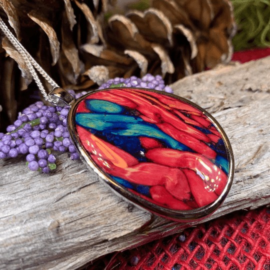 Scottish Organic Heathergems Necklace - Red Blue