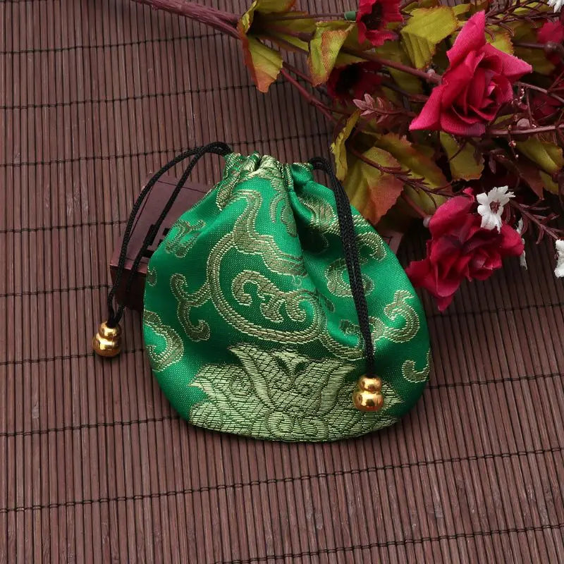 High Quality Silk Travel Pouch Floral Jewelery Bag Packaging Trendy Exquisite Quartet Silk Brocade Tassel Handbags Jewelry Tips