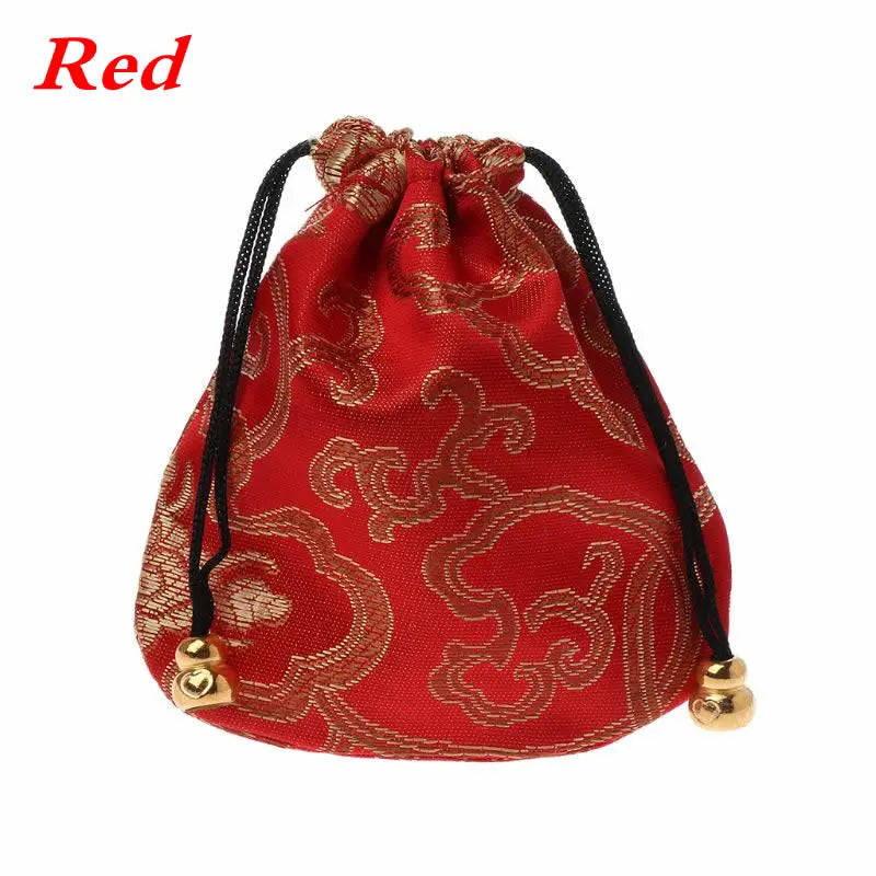 High Quality Silk Travel Pouch Floral Jewelery Bag Packaging Trendy Exquisite Quartet Silk Brocade Tassel Handbags Jewelry Tips