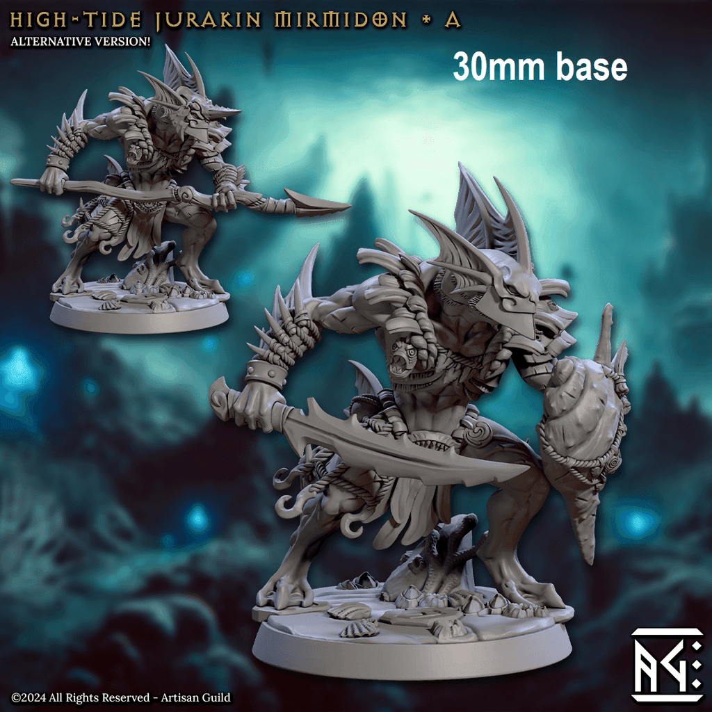 High-Tide Jurakin Mirmidon: Sculpt A (Male Merfolk Warrior) - With Helmet / Spear