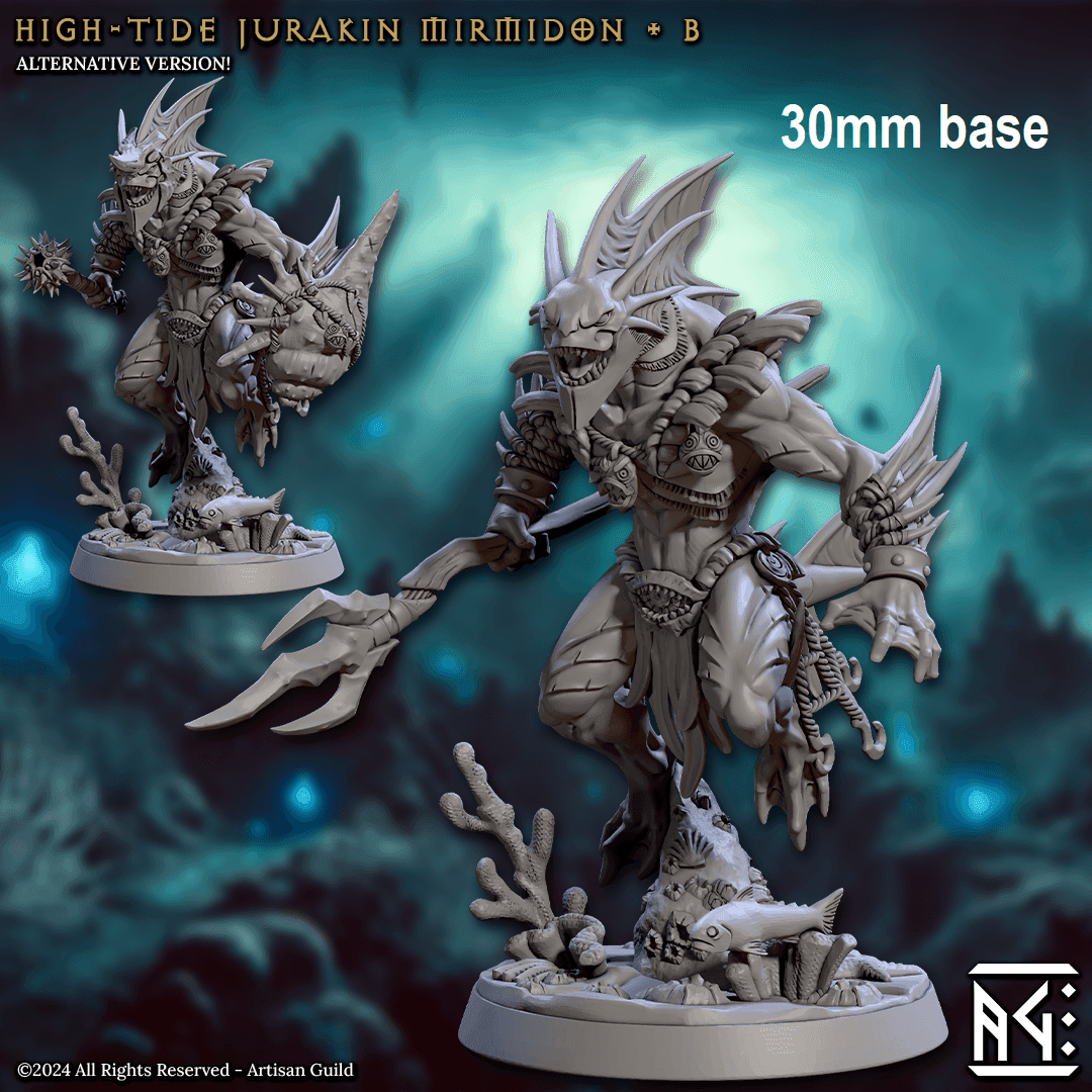 High-Tide Jurakin Mirmidon: Sculpt B (Male Merfolk Warrior) - With Helmet / Empty / Trident