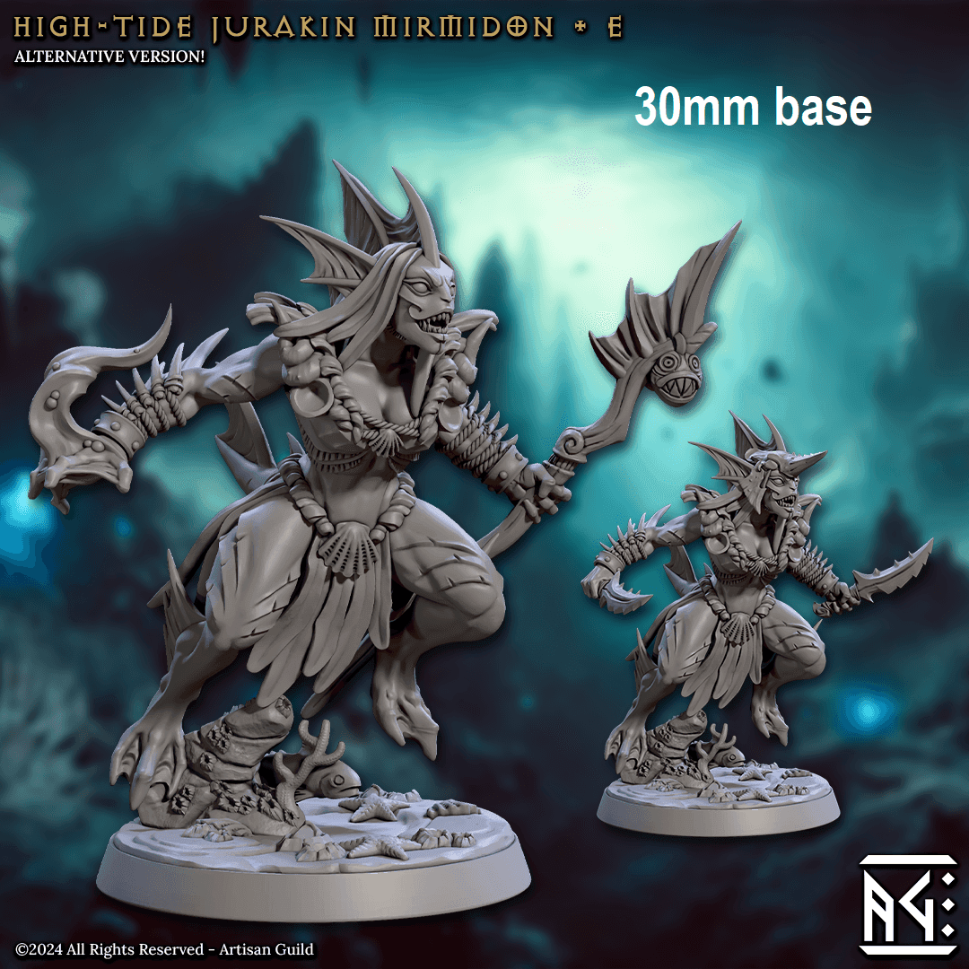 High-Tide Jurakin Mirmidon: Sculpt E (Female Merfolk Warrior) - With Helmet / Staff / Spell