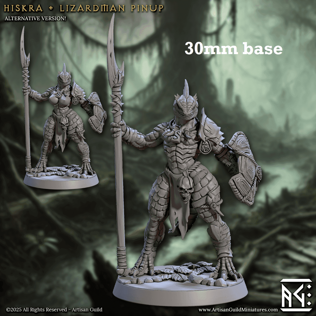 Hiskra (Female Lizardfolk Warrior Pinup) - Scaled Chest