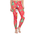 Holiday Symbols All Over Red Ugly Christmas Leggings - S