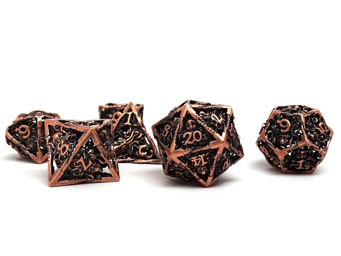 Hollow Metal Copper Cthulhu Dice Set - 