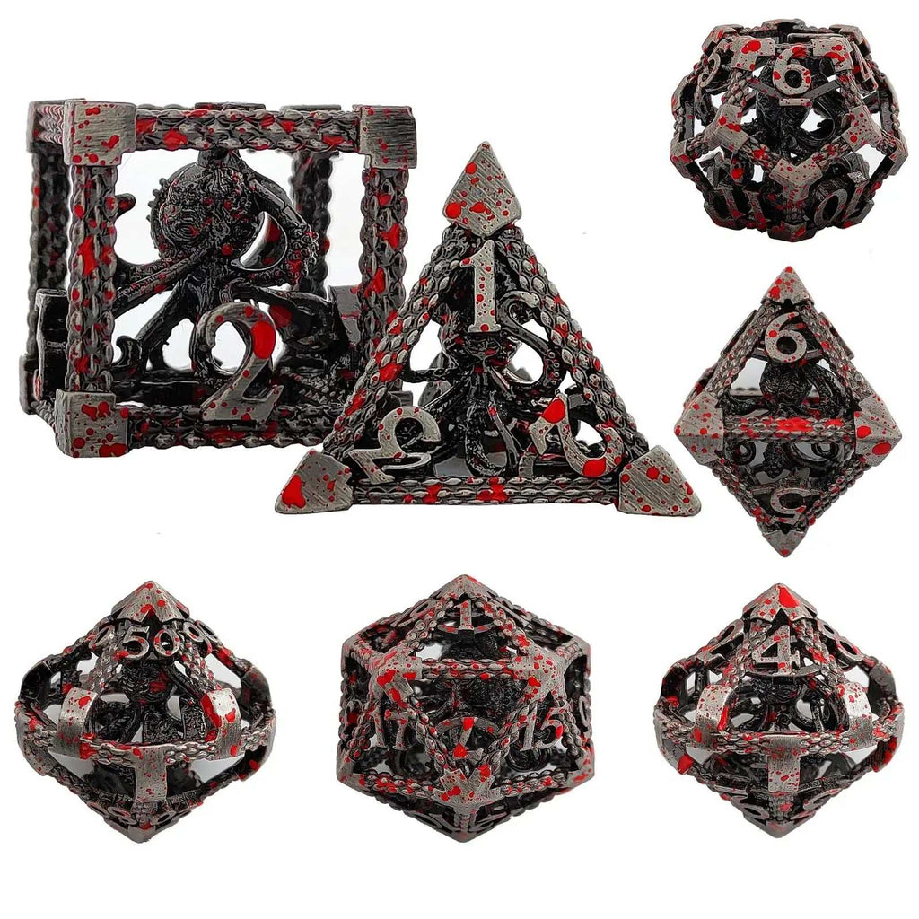 Hollow Metal DND Octopus Monster Dice Set Bloodstain