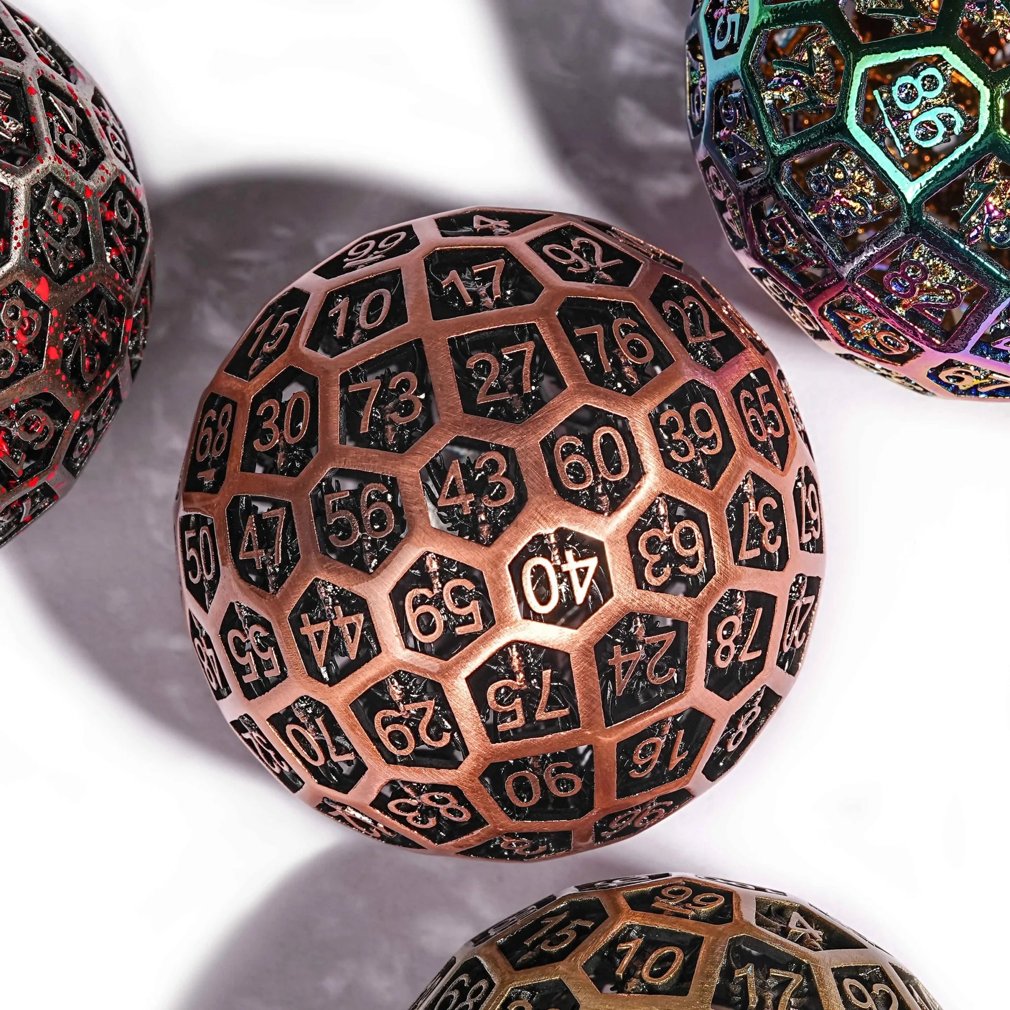 Hollow Metal Dragon D100 Dice 50mm Spherical Red Copper