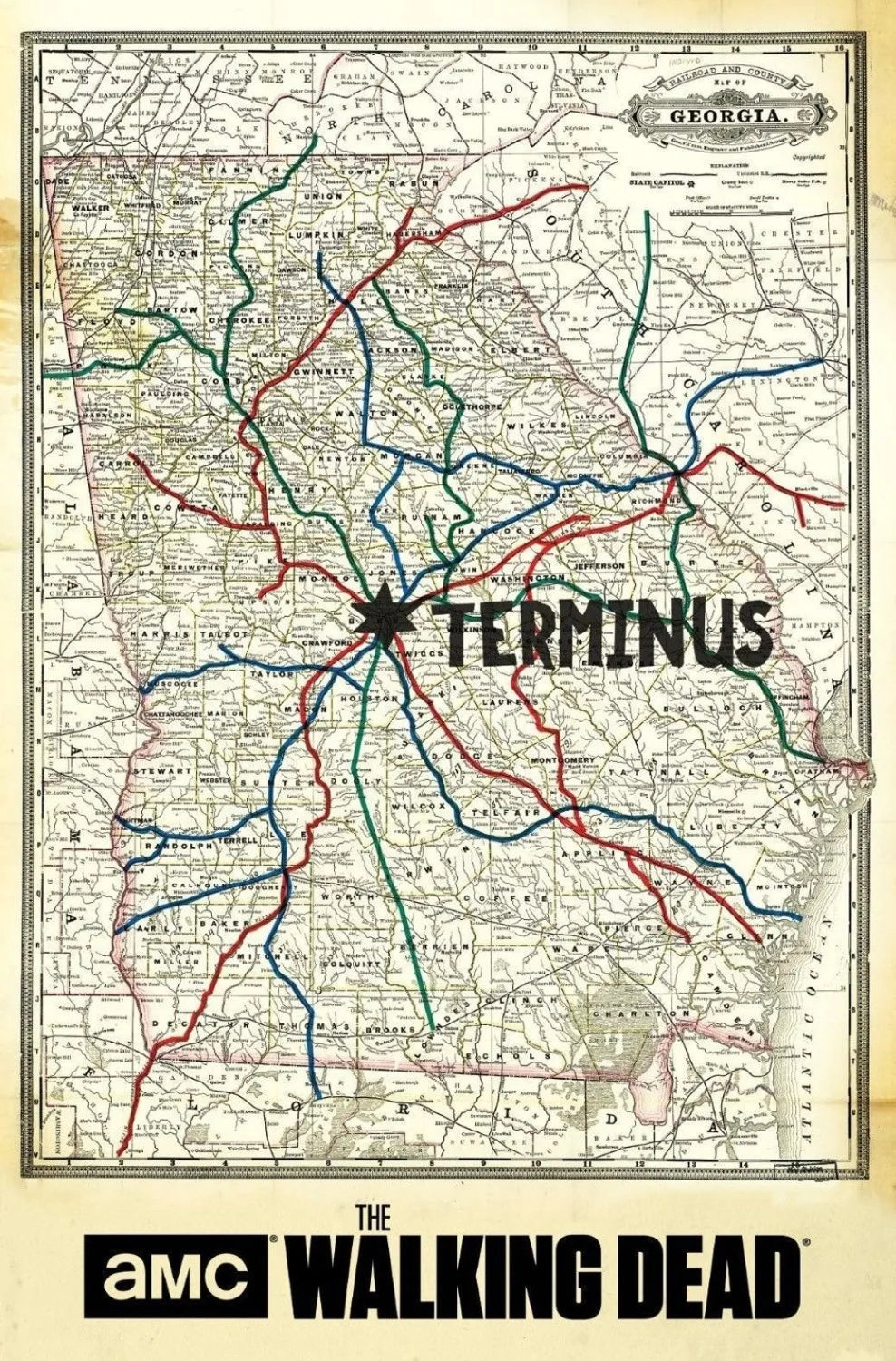 Home Decor The walking dead terminus map-Silk Art Poster Wall Sticker Decoration Gift