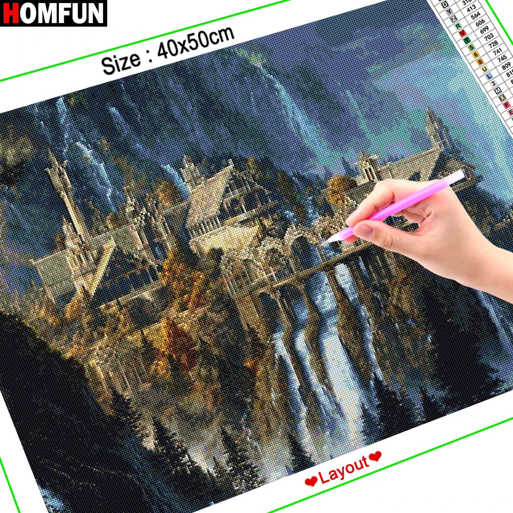 HOMFUN Diamond Painting Cross Stitch Pattern 5D Diamond Embroidery "Castle mountain cliff" Home Decor DIY diamond Art A30224