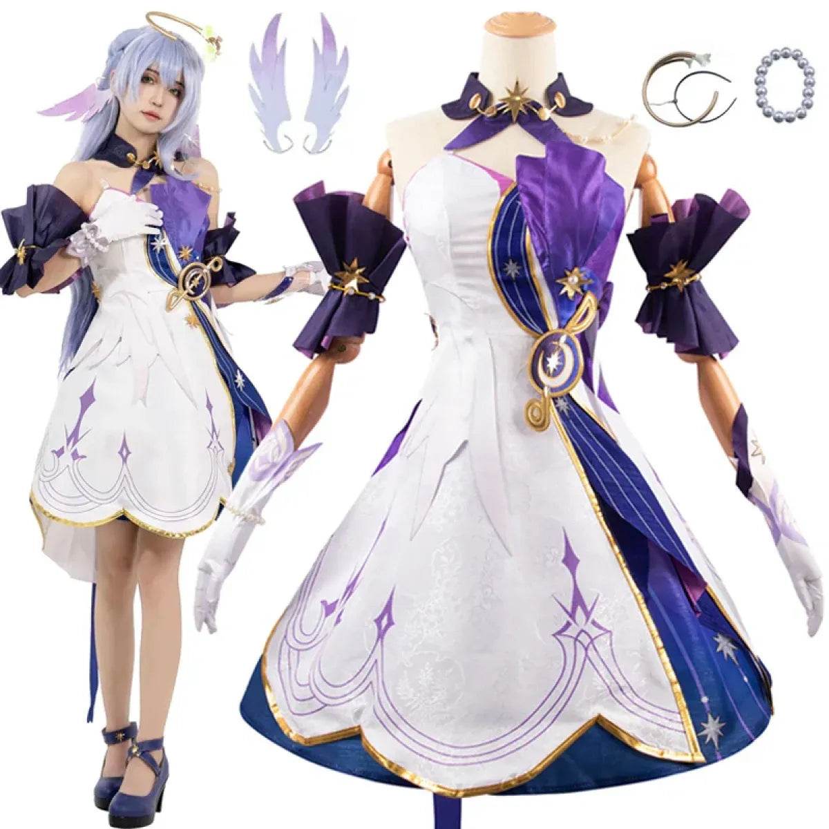 Honkai Star Rail Robin Cosplay Costume – Dress, Wig, Wings & Accessories - XS / Costume only