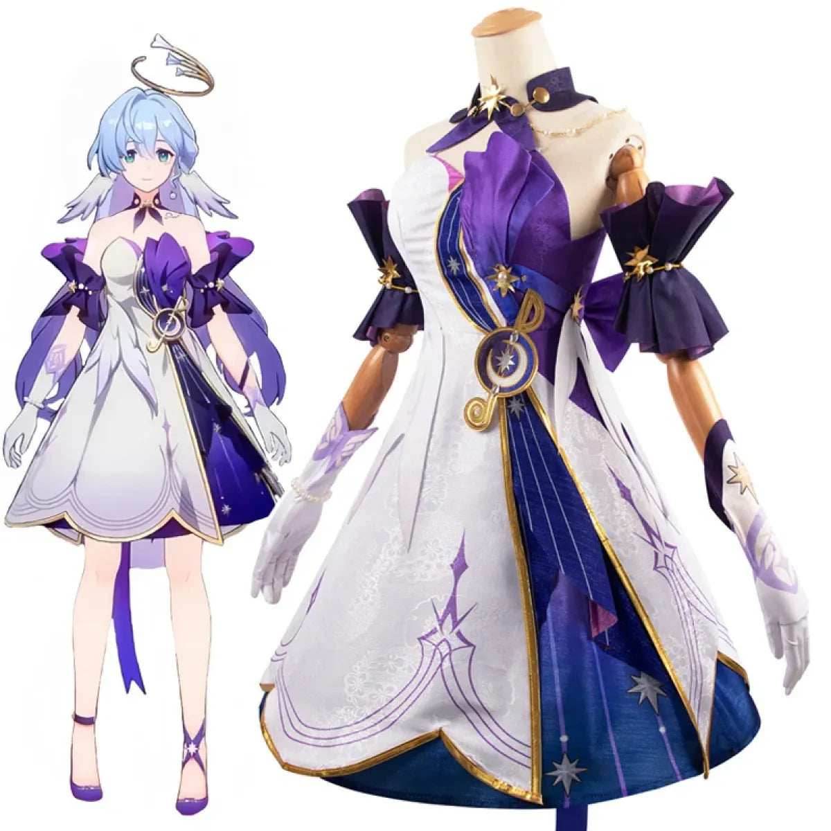 Honkai Star Rail Robin Cosplay Costume – Dress, Wig, Wings & Accessories - XS / Costume only