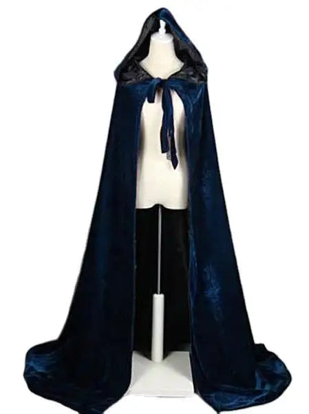 Hooded Cloak Long Velvet Cape Robe Green Black Red Halloween Carnival Purim Coats Medieval Witch Wicca Vampire Costume For Adult