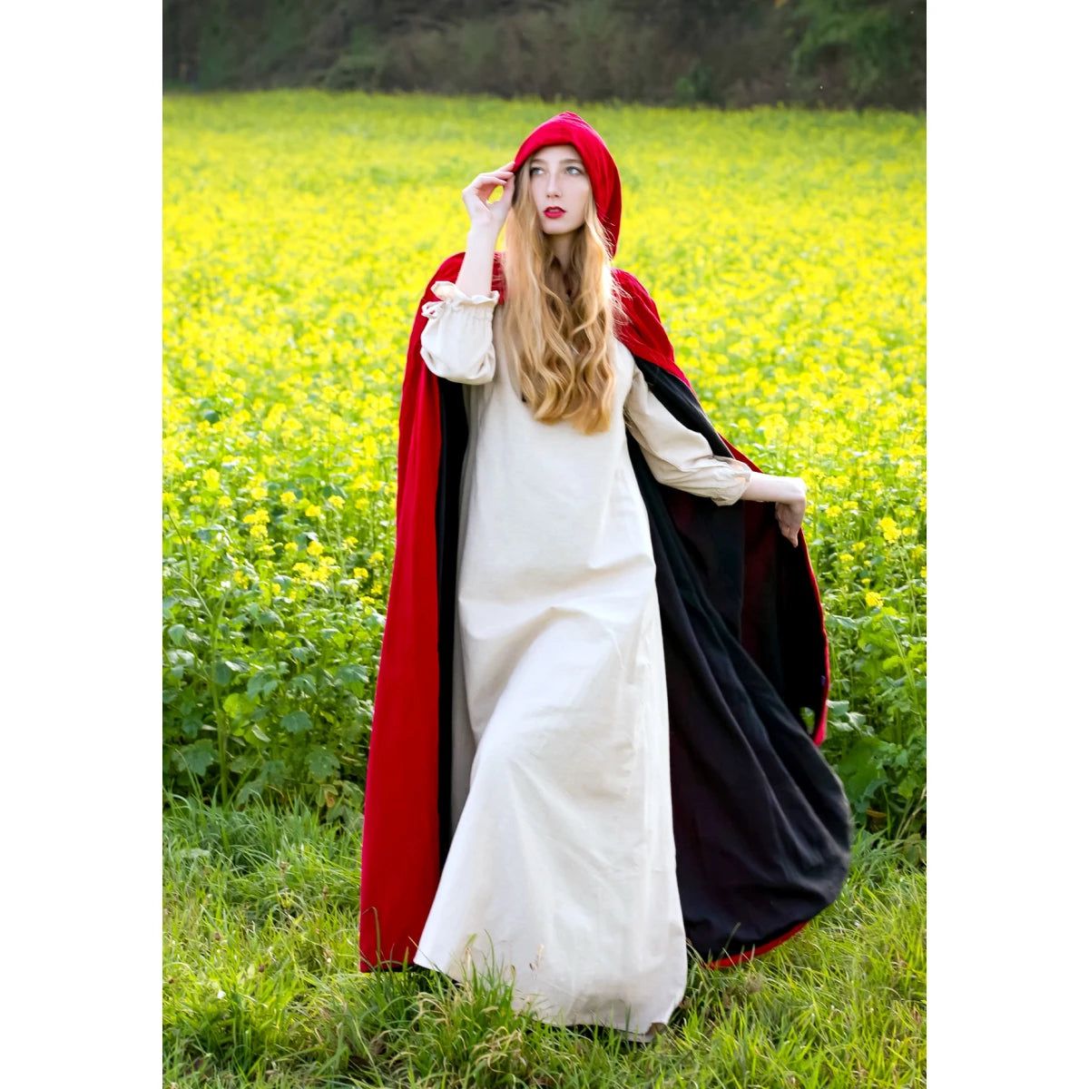 Red Hooded Velvet Viking Cloak | Handcrafted Norse Attire
