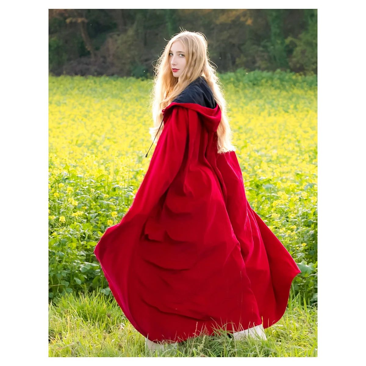 Red Hooded Velvet Viking Cloak | Handcrafted Norse Attire