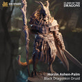 Horzin Ashen-Palm, Black Dragonkin Druid (Male Dragonborn Druid) - 32mm Scale
