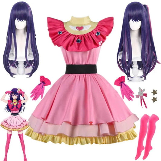 OSHI NO KO Ai Hoshino Cosplay Costume - Lolita Pink Uniform Dress - A1 one size / XS / CHINA | anime