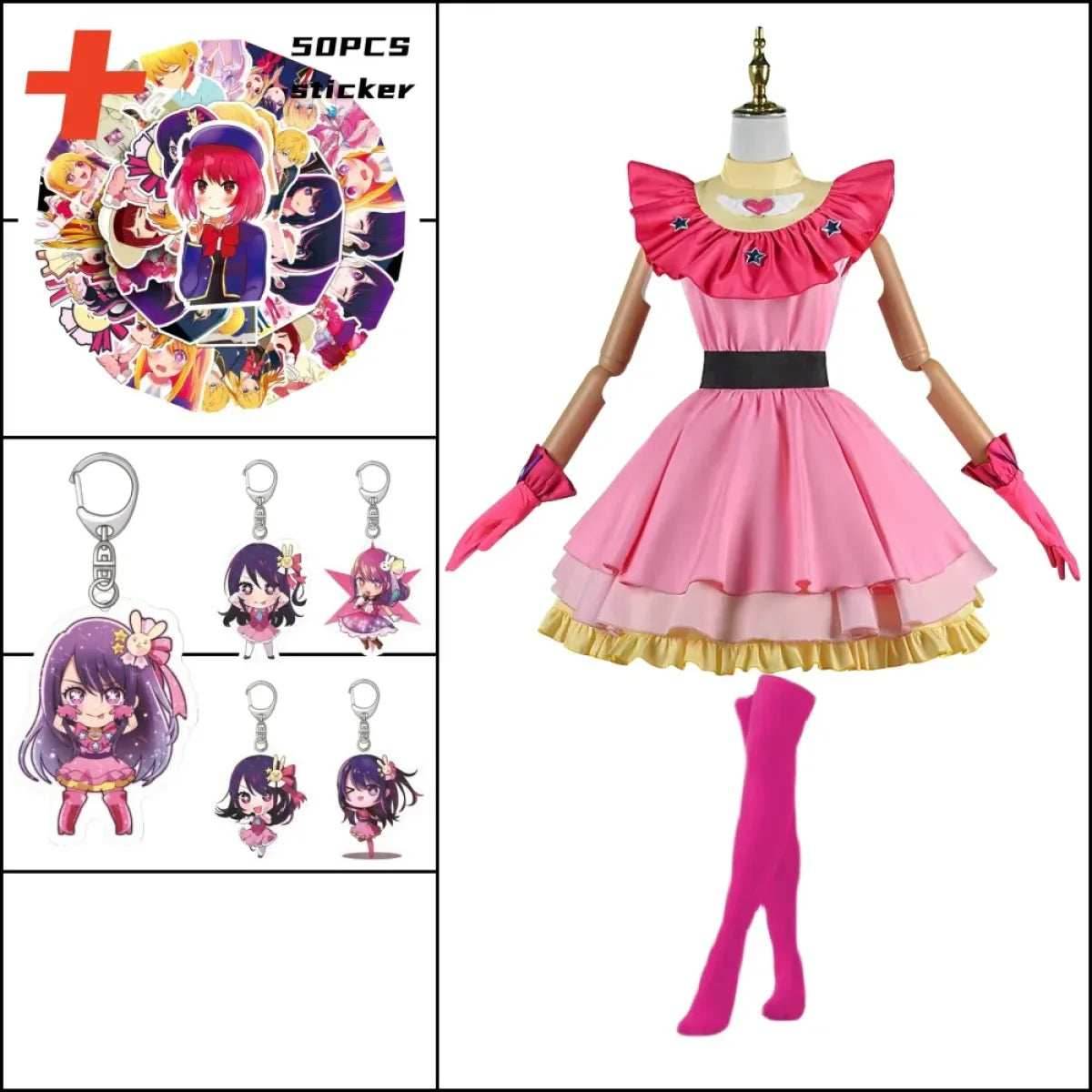 OSHI NO KO Ai Hoshino Cosplay Costume - Lolita Pink Uniform Dress - B1 / XS / CHINA | anime