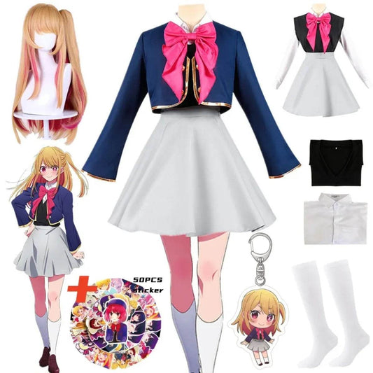 Hoshino Rubii Cosplay Costume - Oshi no Ko Anime JK Uniform Dress - A1 Wig / XS / CHINA | hoshino rubii