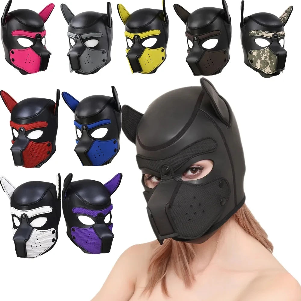 Hot Fashion Dog Mask Puppy Cosplay Full Head for Padded Latex Rubber Role Play with Ears 10 Color