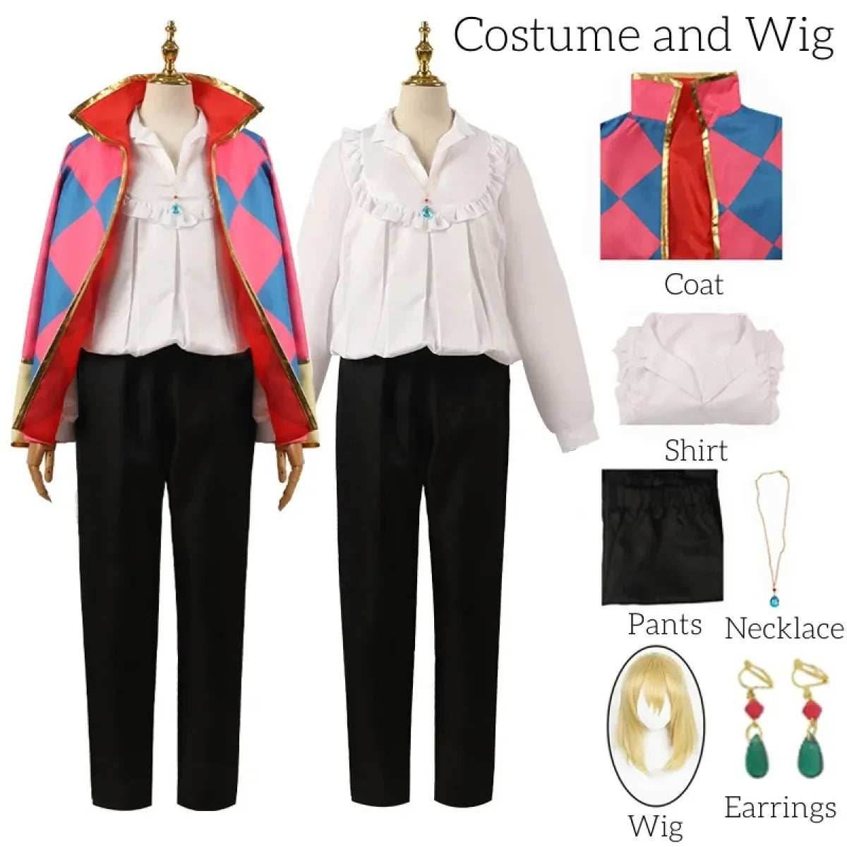 Howl Cosplay Costume – Howl's Moving Castle Outfit with Wig & Accessories - S / costume and wig