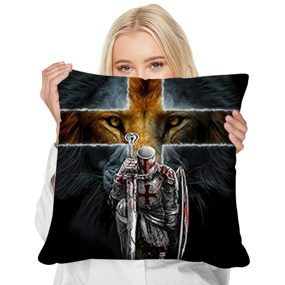 HX Knights Templar Pillow Case Jesus Lion Cross Warrior 3D Printed Cushion Cover Polyester Pillows Home Decor Dropshipping