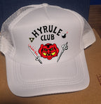 Adjustable 7-Panel Trucker Baseball Cap with Hyrule Club Hellfire Zelda Parody Design - Durable Snapback Closure, Breathable Mesh Back, Cotton Front Panel, One Size Fits Most