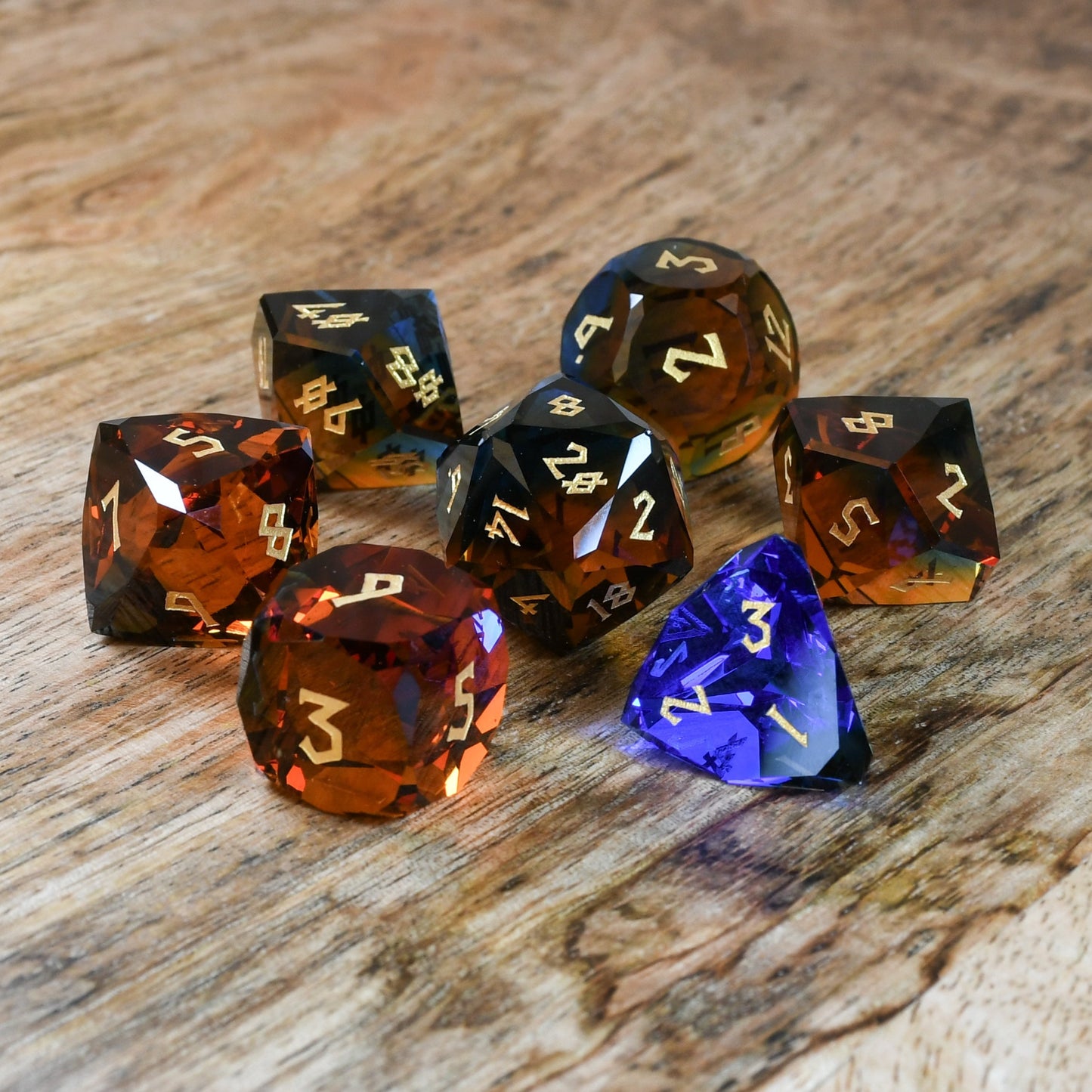 Ice and Fire Multifaceted Glass Dice Set