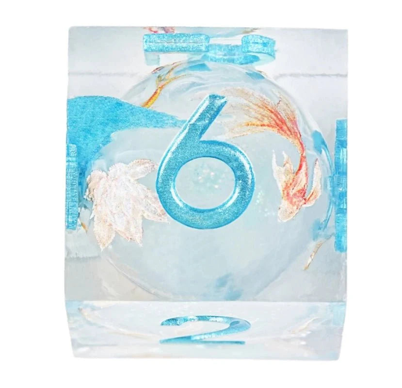 Ice Blue Koi Liquid Core Resin RPG Dice Set