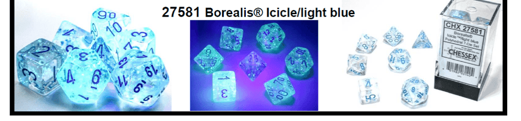 Borealis Icicle /light blue 7-Dice / 16mm / 12mm / 30mm Luminary - 7-Dice