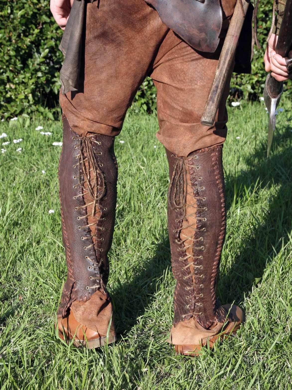 Floki leather shin guards (Vikings) - brown (lie photo) / S