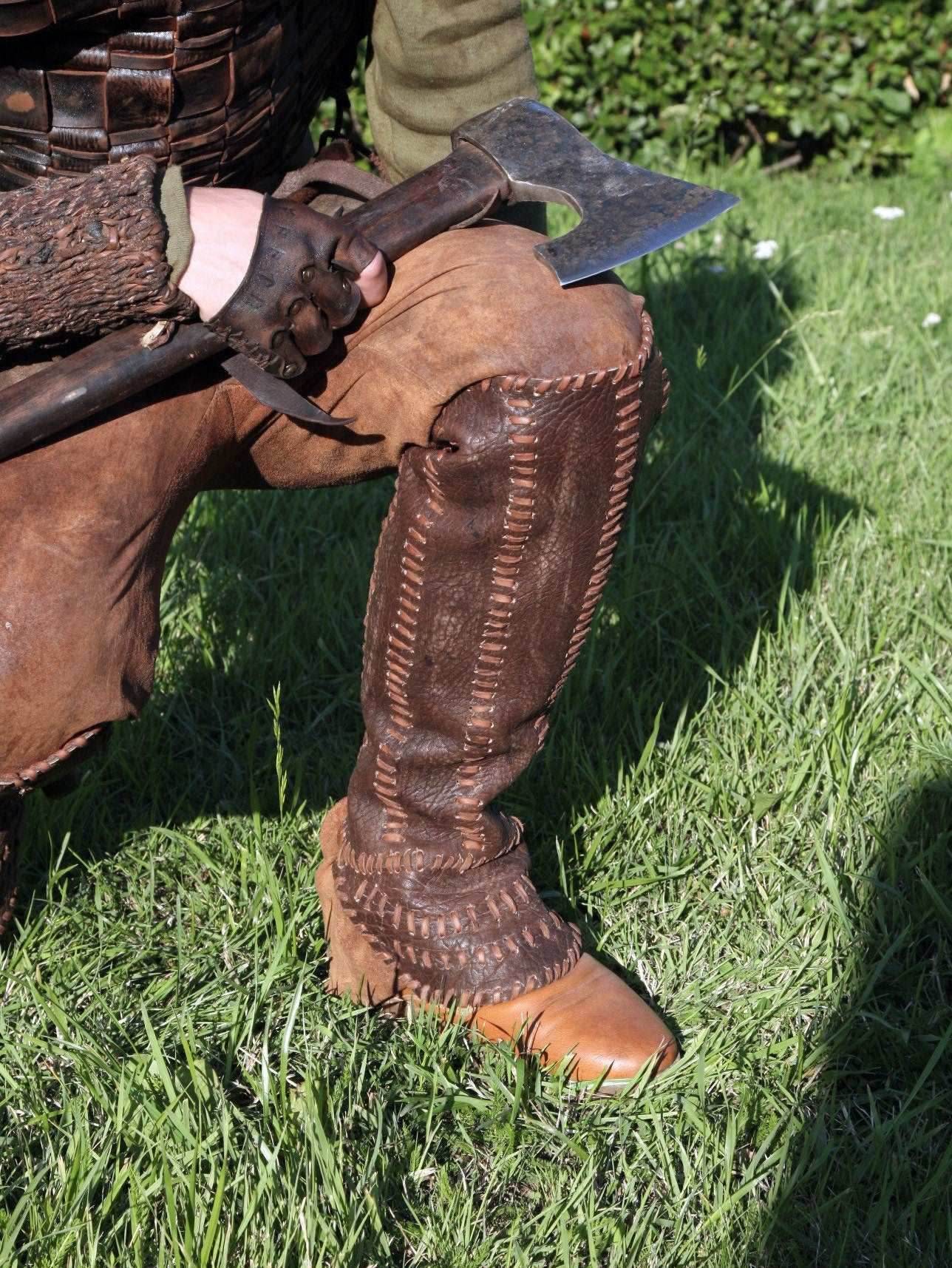Floki leather shin guards (Vikings) - brown (lie photo) / S