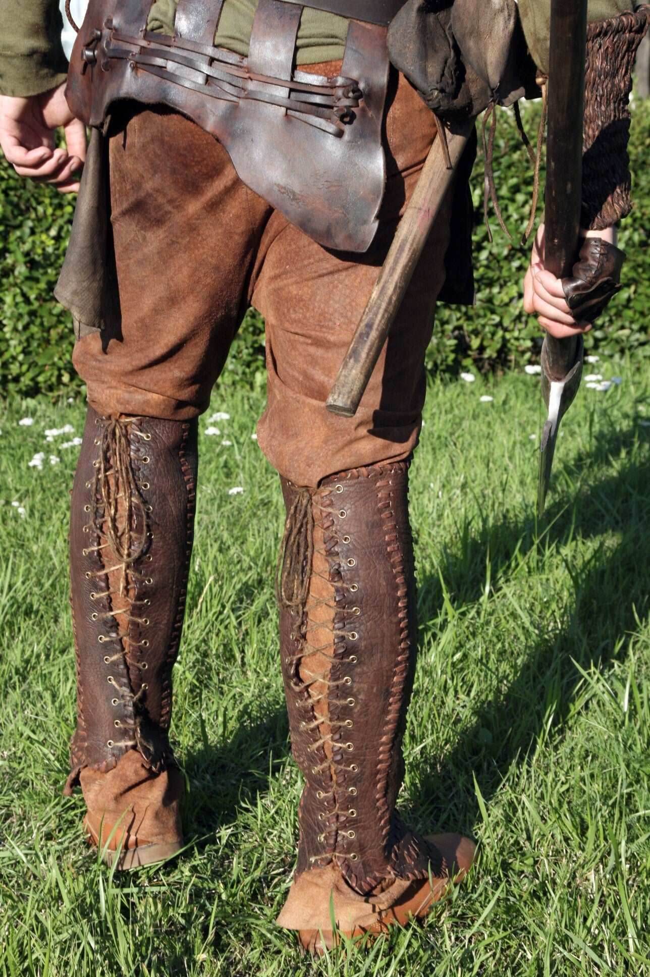 Floki leather shin guards (Vikings) - brown (lie photo) / S