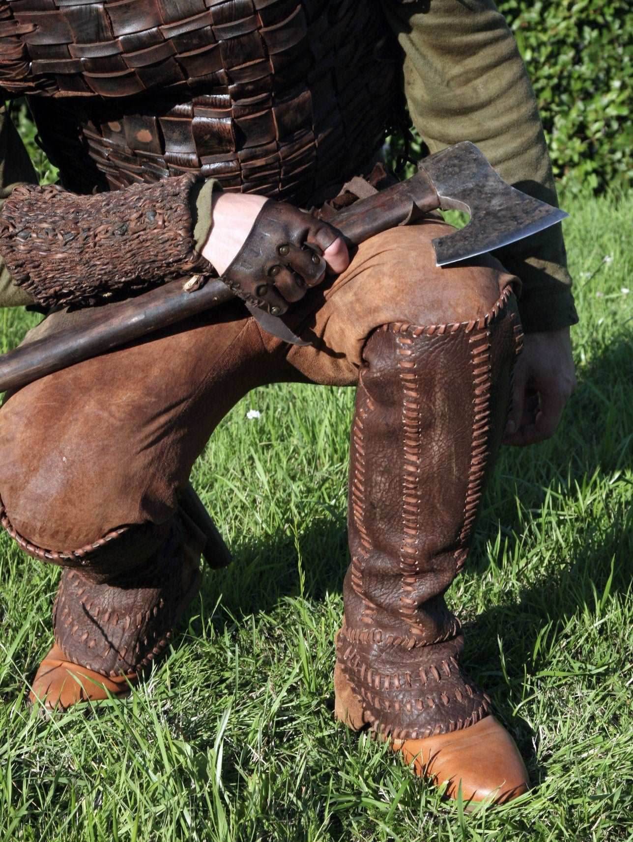 Floki leather shin guards (Vikings) - brown (lie photo) / S