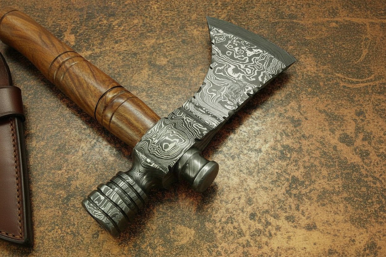 Damascus Smoking Axe Straight Handle 19 Inch