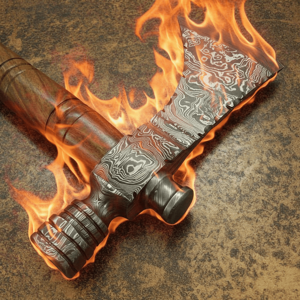 Damascus Smoking Axe Straight Handle 19 Inch