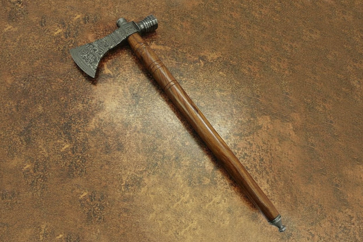 Damascus Smoking Axe Straight Handle 19 Inch