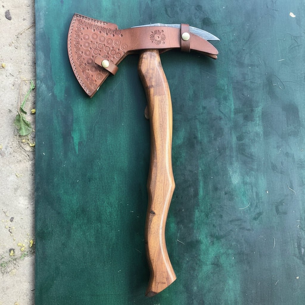 Camping Axe Damascus Steel 20 Inch Rosewood Handle with Leather Sheath