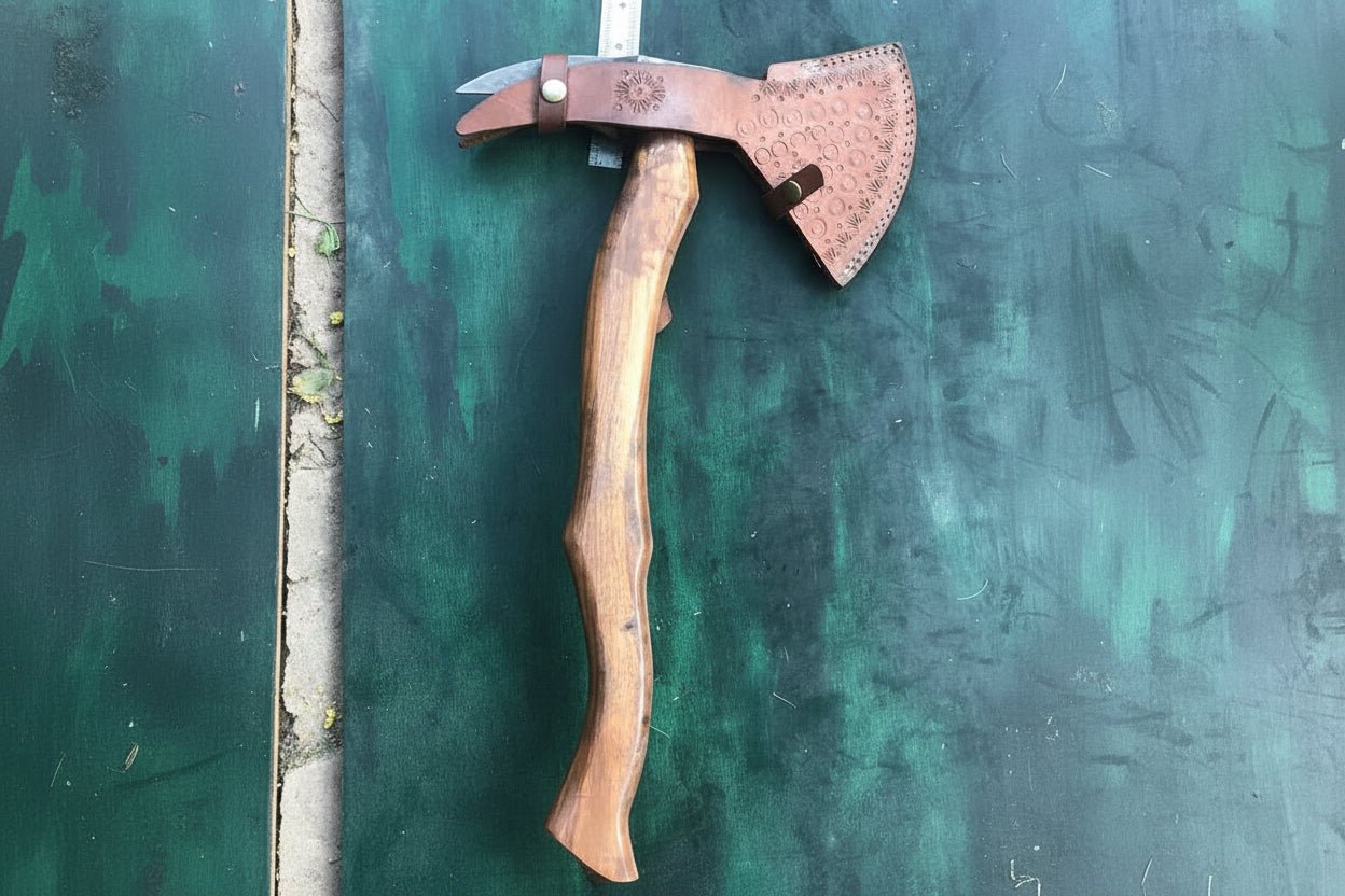 Camping Axe Damascus Steel 20 Inch Rosewood Handle with Leather Sheath