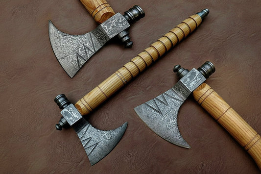 Damascus Pipe Axe 19 Inch Ash Wood Handle | Hand Forged Tomahawk Smoking Axe | JW SteelCrafts